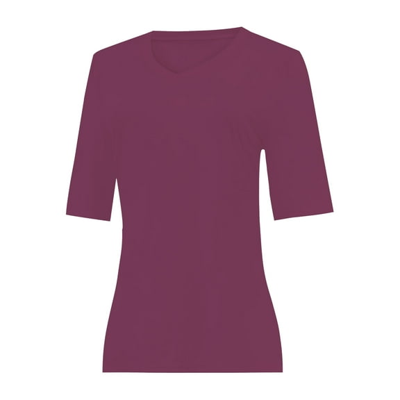Women's Short Sleeve V Neck Casual Basic Solid Color Pullover Lightweight Soft Knit T-Shirt Tops