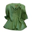 thumbnail image 1 of Women's Short Sleeve V-Neck Collared Tops Button down Business Casual Work Shirts Fashion Outfits with Pocket, 1 of 3