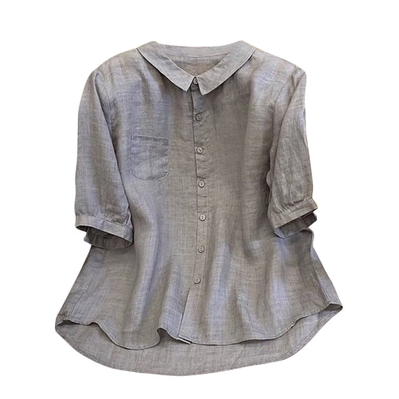 Women's Short Sleeve V-Neck Collared Tops Button down Business Casual Work Shirts Fashion Outfits with Pocket