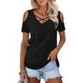 thumbnail image 1 of Women's Short Sleeve V Neck Criss Cross T-Shirt Tops, 1 of 4