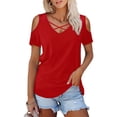 thumbnail image 1 of Women's Short Sleeve V Neck Criss Cross T-Shirt Tops, 1 of 4