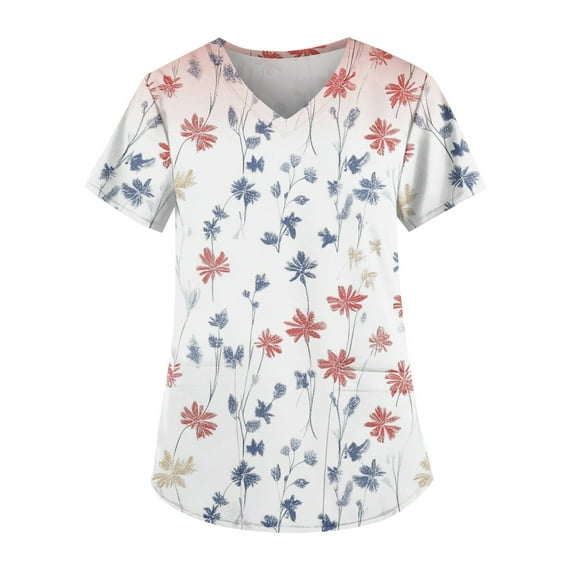 Women's Short Sleeve V-Neck Floral Print Blouse Casual Loose Fit Summer Top for Everyday Wear