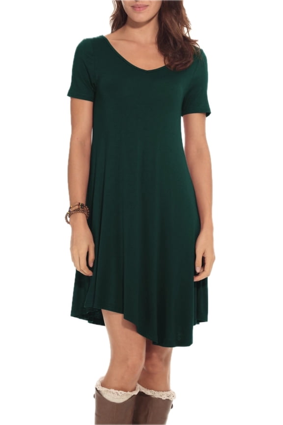 Women's Short Sleeve V-Neck Knee Length Dress 95% Rayon 5% Spandex Fabric Soft Stretchy Comfortable Easy Care Everyday