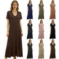 thumbnail image 1 of Women's Short Sleeve V-Neck Nightgown, Long Length Comfortable Sleep Dress for Bedtime, Summer Nights, and Home Loungewear, Soft and Breathable Fabric-Beige, 1 of 8