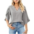 thumbnail image 1 of ZQUUVOU Women's Short Sleeve V-Neck Outwear Solid Color Fashion Blouse T-Shirt Casual Gray, 1 of 7