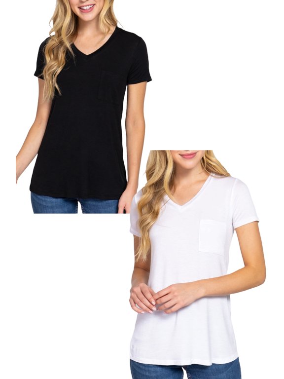 MOA COLLECTION V-Neck Short Sleeve Relaxed Fit Blouse & Top, 2-Pack, Juniors