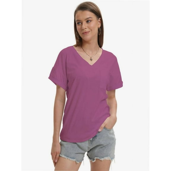 Women's Short Sleeve V-Neck Shirts Loose Casual Tee T-Shirt
