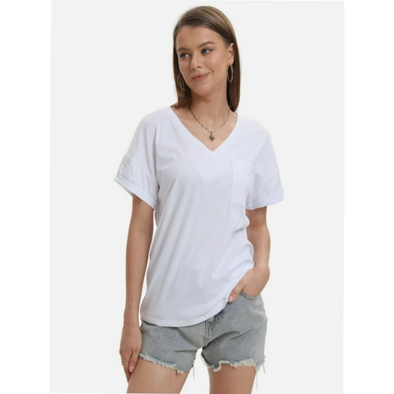 Women's Short Sleeve V-Neck Shirts Loose Casual Tee T-Shirt