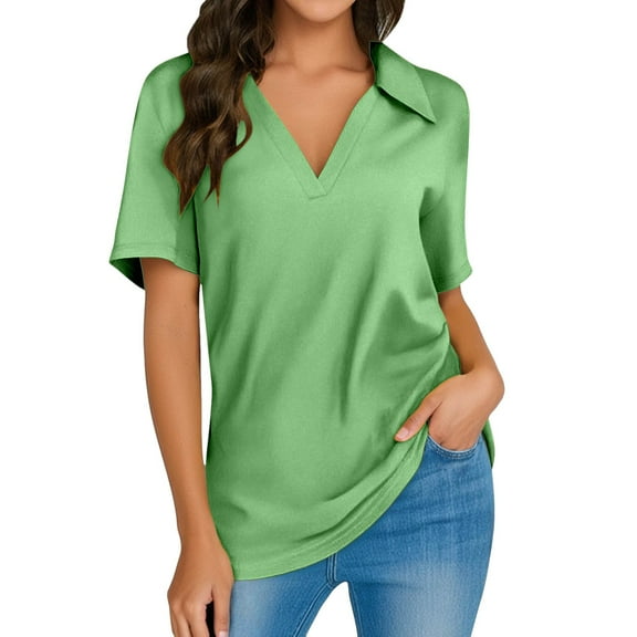 Women's Short Sleeve V Neck Shirts Summer Tops, Casual Work, Basic Tees, Soft Material, Versatile for Any Occasion