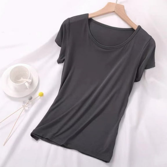 Women's Short Sleeve V-Neck Sleep Tee Pajama Top Home Wear Casual Sleepwear Tops Dark Gray XL