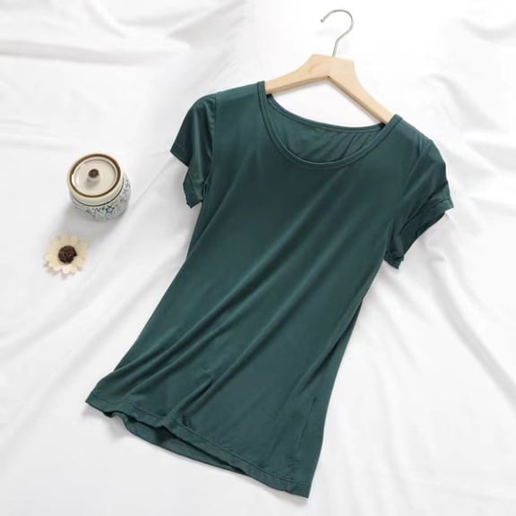 Women's Short Sleeve V-Neck Sleep Tee Pajama Top Home Wear Casual Sleepwear Tops Green M