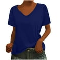 thumbnail image 1 of Women's Short Sleeve V-Neck T-Shirt Loose Fit Tops Base Plain Tshirts Summer Fashion Outfit Essentials, L Blue-A, 1 of 7