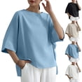 thumbnail image 1 of Women's Short Sleeve V Neck T-Shirt Tops Blouses Casual Loose Fit Solid Color Soft Tee for Daily Wear Work Office Vacation Fashion Essential Gift for Women | CSEONE,Blue Free Size, 1 of 9