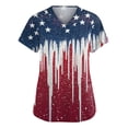 thumbnail image 1 of Women’s Short Sleeve V Neck T Shirt with Star and Brushstroke Print Casual Loose Fit Top Lightweight Soft Material Deep Red XL, 1 of 5
