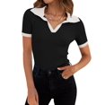 thumbnail image 1 of Women's Short Sleeve V Neck T Shirts 2024 Summer Knit Slim Fitted Basic Solid Color Tee Tops, 1 of 6