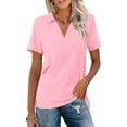 thumbnail image 1 of Women's Short Sleeve V Neck T-Shirts Fitted Collared Polos for Work Golf Shirts Casual Loose Tees Tops Pink 2XL, 1 of 4