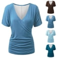 thumbnail image 1 of Women's Short Sleeve V Neck T Shirts Tees Tops Summer Casual Breathable Cotton Blend Loose Fit Lightweight Fashion | CSEONE,Blue XL, 1 of 7