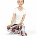 thumbnail image 1 of Women's Short Sleeve V-Neck Tee and Plaid Pajama Set with Relaxed Fit - Large, White, 1 of 6