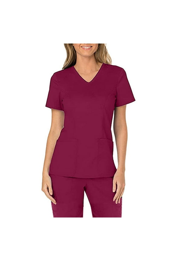 Women's Short Sleeve V-Neck Top, Working Uniform Blouse with Pockets, Casual and Comfortable for Nurses, Caregivers, and Healthcare Professionals, Ideal for Work or Everyday Wear