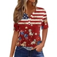 thumbnail image 1 of Women’s Short Sleeve V Neck Top with Butterfly and Star Print Casual Loose Fit Blouse for Everyday Wear Comfortable Lightweight Material Deep Red 3XL, 1 of 7