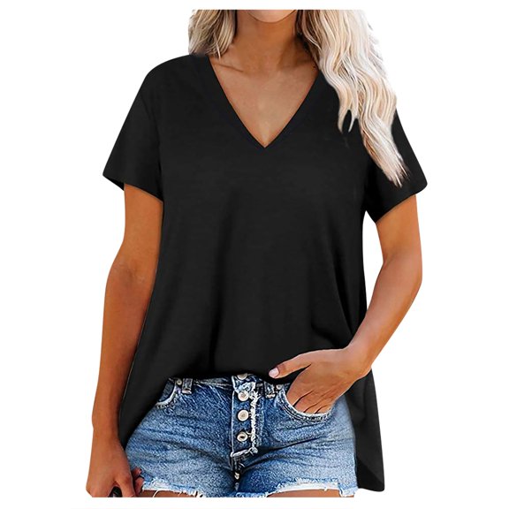 Women's Short Sleeve V Neck Tops Casual Button Down Summer T Shirts Basic Ladies Tees Short Sleeve for Women Fashion Tops Trendy Lightweight Casual Summer Outfits Clothes