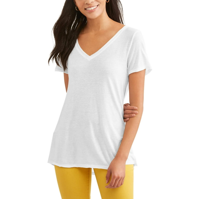 Women's Short Sleeve Vneck Burnout Side Slit T-Shirt - Walmart.com