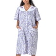 thumbnail image 1 of Women's Short Sleeve Woven Snap-Front Closure Floral Embroidery Housecoat Duster Lounge Nightgown, Lavender XXX-Large, 1 of 5