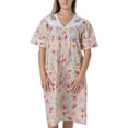 thumbnail image 1 of Women's Short Sleeve Woven Snap-Front Closure Floral Embroidery Housecoat Duster Lounge Nightgown, Peach XX-Large, 1 of 5