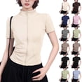 thumbnail image 1 of Women’s Short Sleeve Zip Up Athletic Top Slim Fit High Neck Stretchy Workout Shirt Casual Activewear for Gym Running Yoga White M, 1 of 4