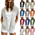 thumbnail image 1 of Women's Short Sleeve Zip up Hoodie Lightweight Hooded Jacket Drawstring Casual Sports Vests Tops with Pockets White S, 1 of 8