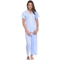 thumbnail image 1 of Women's Short Sleeve lace Striped Capri Pajama Set - Blue, 1 of 2