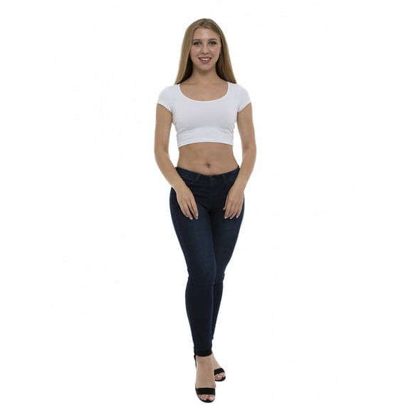 Women's Short Sleeved Crop Top Sportswear, M, White, by Ambesonne