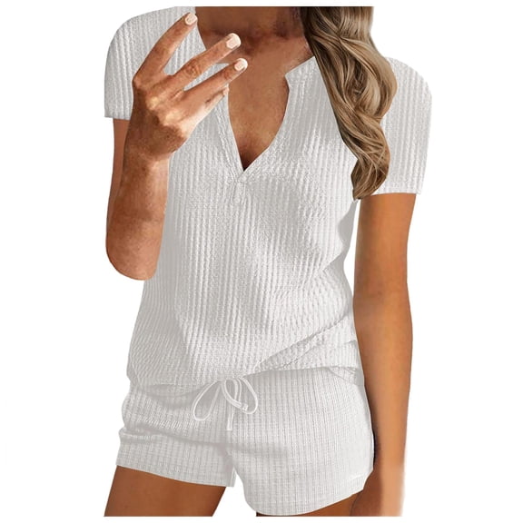 Women's Short Sleeved Home Wear Soft V Neck T Shirt Top And Shorts 2 Piece Suit