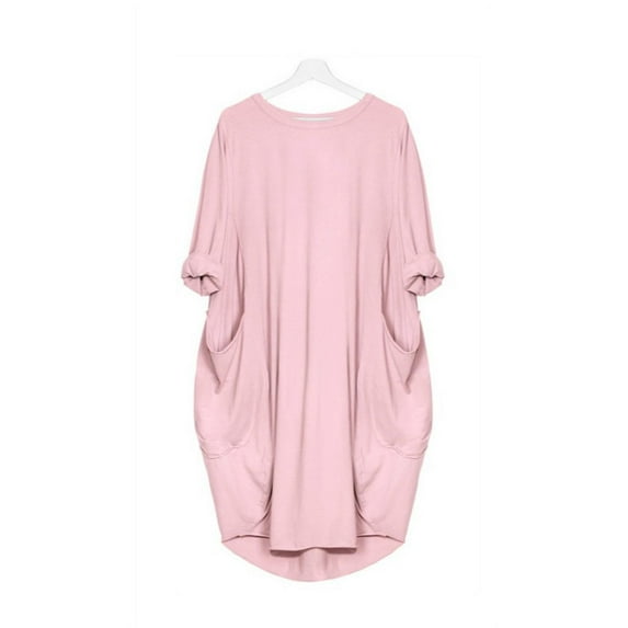 Women's Short-Sleeved Round-neck Autumn And Winter Loose Pocket Solid Color Dress