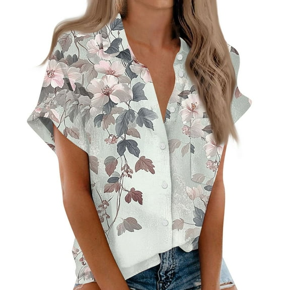 Women's Short Sleeved Shirt, Daily Fashion Printed Button Top, Chest Pocket Cardigan