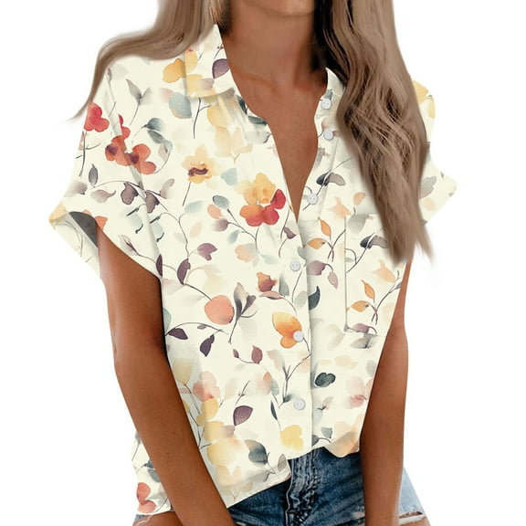 Women's Short Sleeved Shirt, Daily Fashion Printed Button Top, Chest Pocket Cardigan
