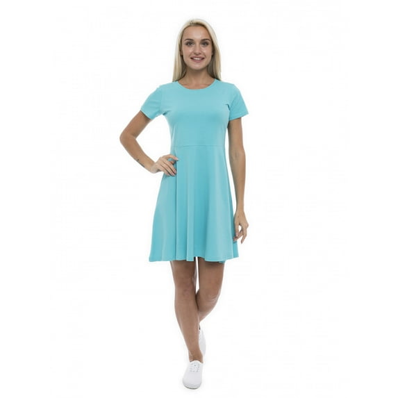 Women's Short Sleeved Summer Dress Round Neck, XL, Light Turquoise, by Ambesonne