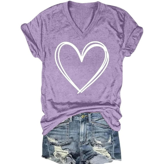 ZQUUVOU Women's Short Sleeved Top Solid Color V-Neck Roll Up Sleeve E-Purple