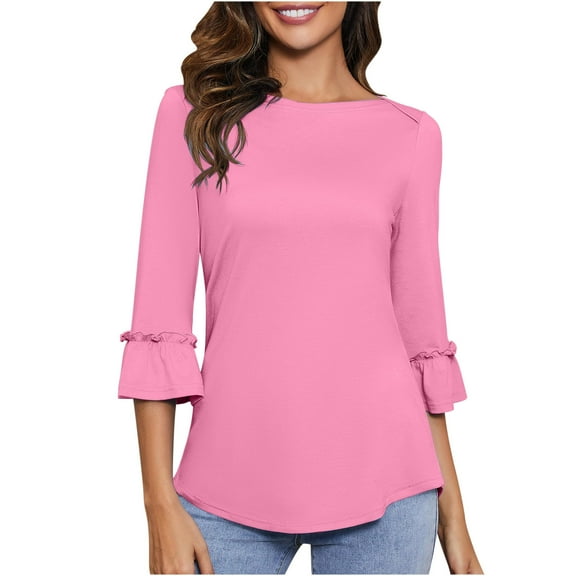 Women's Short Sleeves 3/4 Sleeves Casual Tops Pullover Blouse T-Shirt