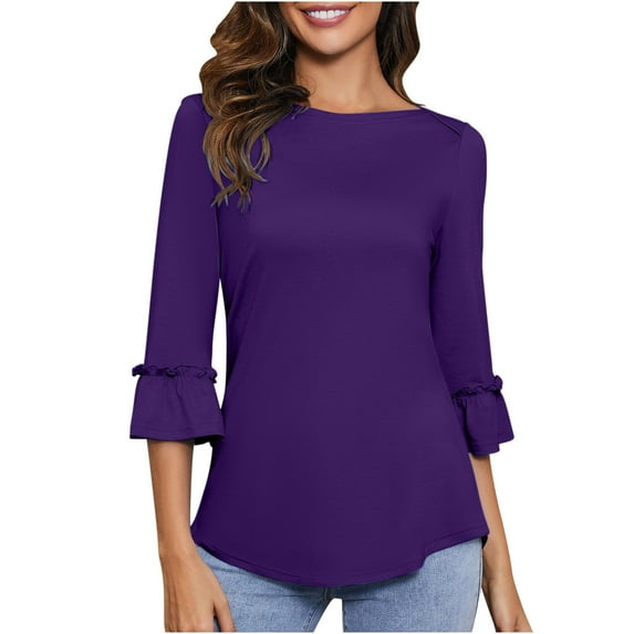 Women's Short Sleeves 3/4 Sleeves Casual Tops Pullover Blouse T-Shirt