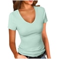 thumbnail image 1 of Women's Short Sleeves Ribbed Fitted Shirt Basic V Neck Slim T Shirt Tops, 1 of 6