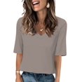 thumbnail image 1 of Women's Short Sleeves T Shirt Casual V Neck Solid Casual Sweatshirt, 1 of 6