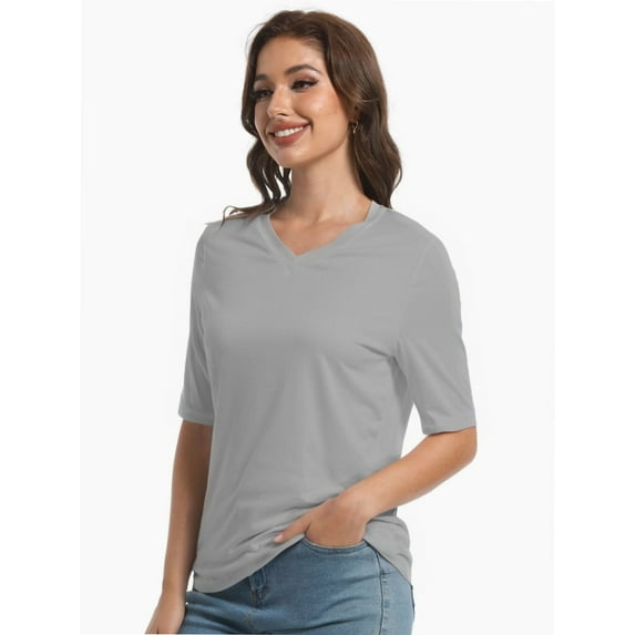 Women's Short Sleeves T Shirt Casual V Neck Solid Casual Sweatshirt