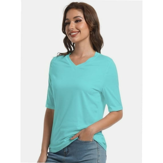 Women's Short Sleeves T Shirt Casual V Neck Solid Casual Sweatshirt
