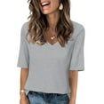 thumbnail image 1 of Women's Short Sleeves T Shirt Casual V Neck Solid Casual Sweatshirt, 1 of 6
