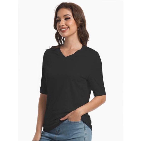 Women's Short Sleeves T Shirt Casual V Neck Solid Casual Sweatshirt