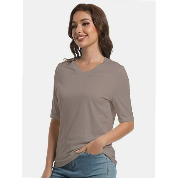 Women's Short Sleeves T Shirt Casual V Neck Solid Casual Sweatshirt