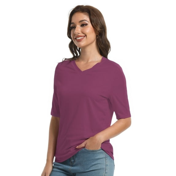 Women's Short Sleeves T Shirt Casual V Neck Solid Casual Sweatshirt