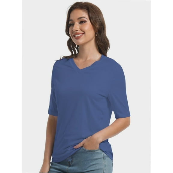 Women's V-Neck Short Sleeve T-Shirt - Soft Casual Basic Tee, Solid Colors, S-XXL