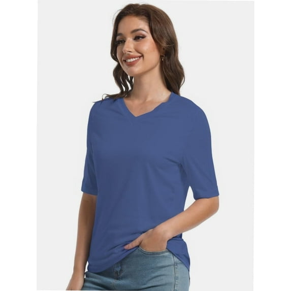 Women's Short Sleeves T Shirt Casual V Neck Solid Casual Sweatshirt
